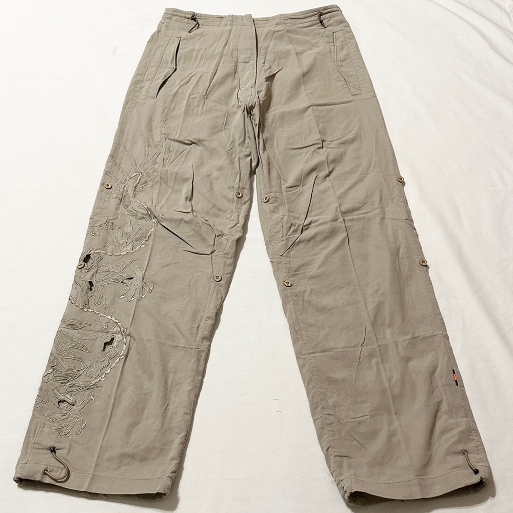 Vintage Maharishi Original Snopants, Beige w/Large Embroidered/Cutout Dragon - 8